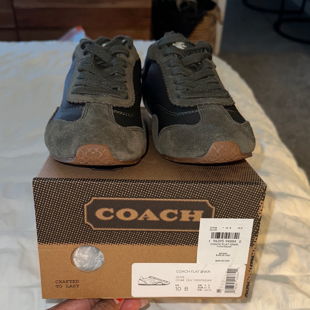Coach Olive Green Suede Casual Sneakers